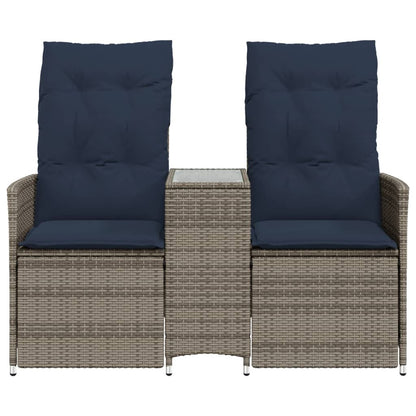 vidaXL Gartensofa Verstellbar 2-Sitzer mit Tisch Grau Poly Rattan