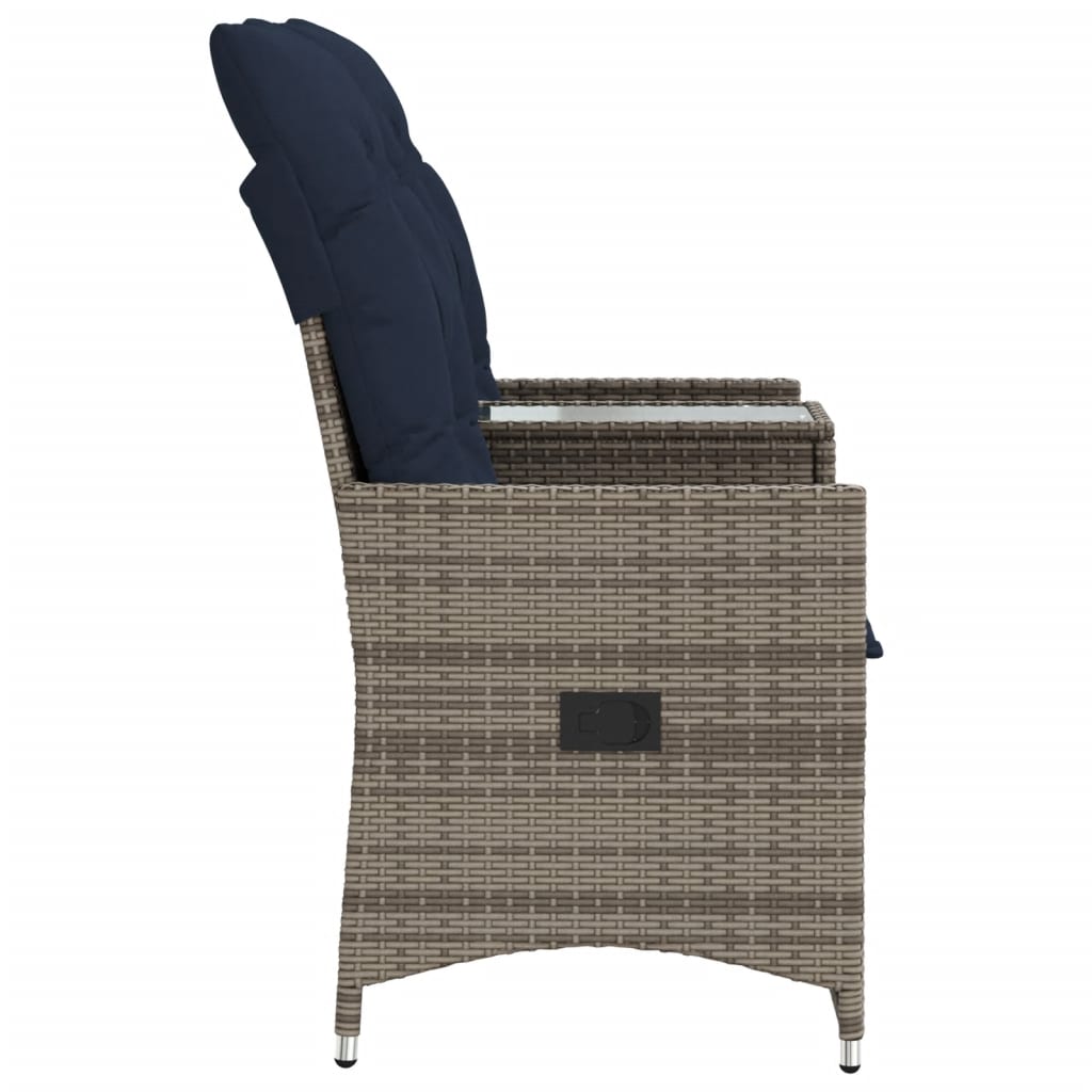 vidaXL Gartensofa Verstellbar 2-Sitzer mit Tisch Grau Poly Rattan