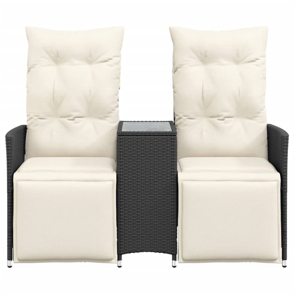 vidaXL Canapé de jardin 2 places réglable avec table Noir Résine tressée