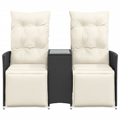 vidaXL Canapé de jardin 2 places réglable avec table Noir Résine tressée