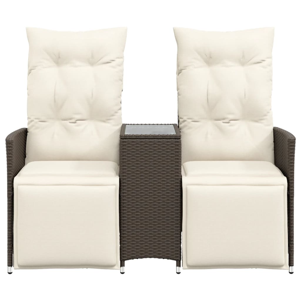 vidaXL Canapé de jardin 2 places réglable avec table en résine tressée marron