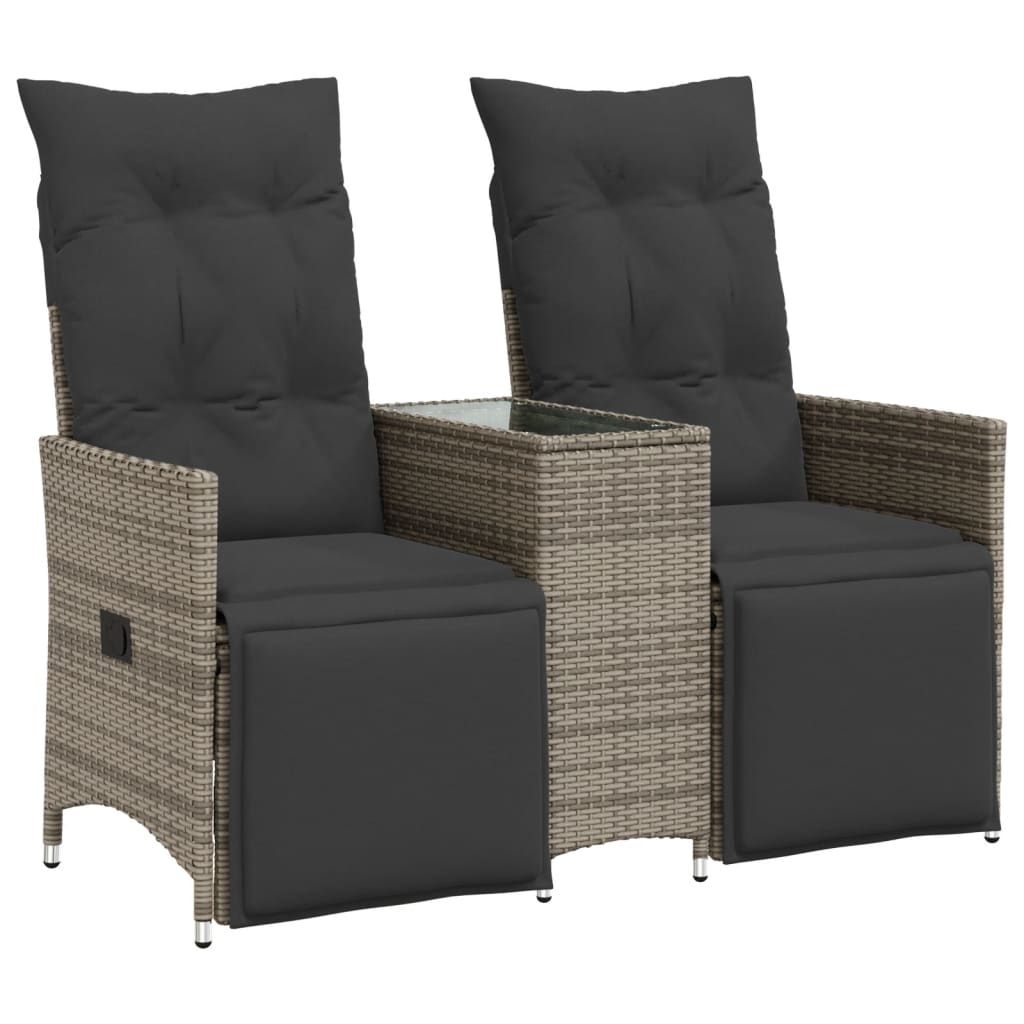 vidaXL Canapé de jardin 2 places réglable avec table Gris résine tressée
