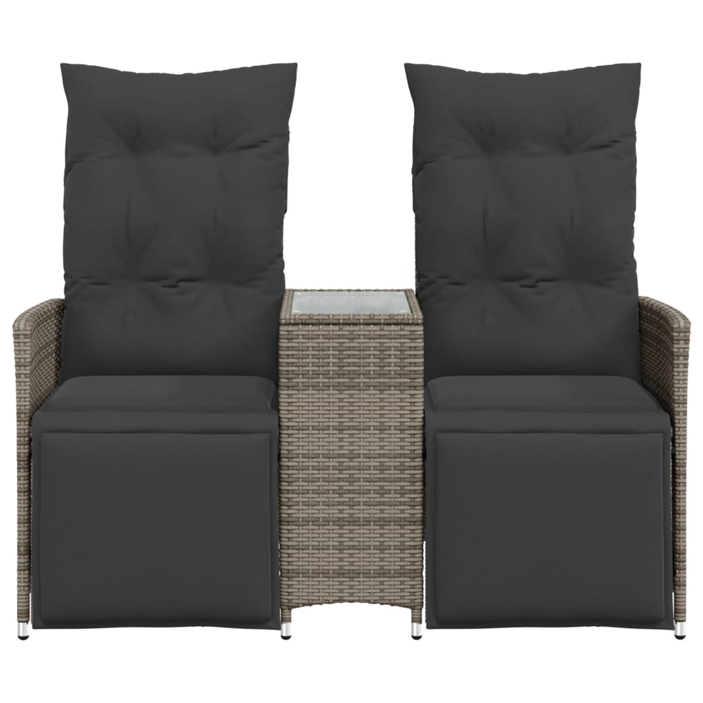 vidaXL Canapé de jardin 2 places réglable avec table Gris résine tressée