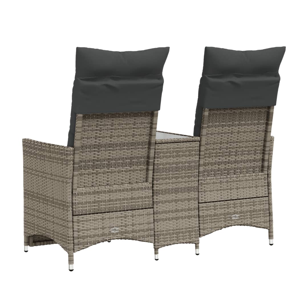 vidaXL Canapé de jardin 2 places réglable avec table Gris résine tressée