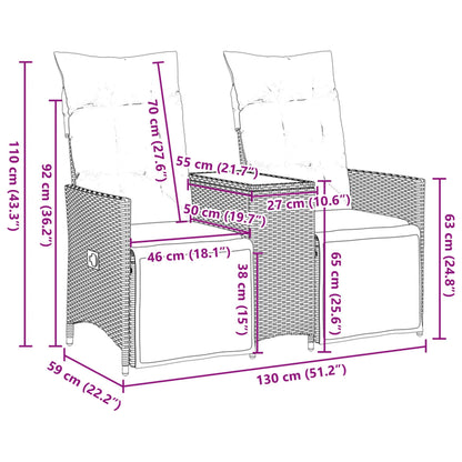 vidaXL Canapé de jardin 2 places réglable avec table Gris résine tressée