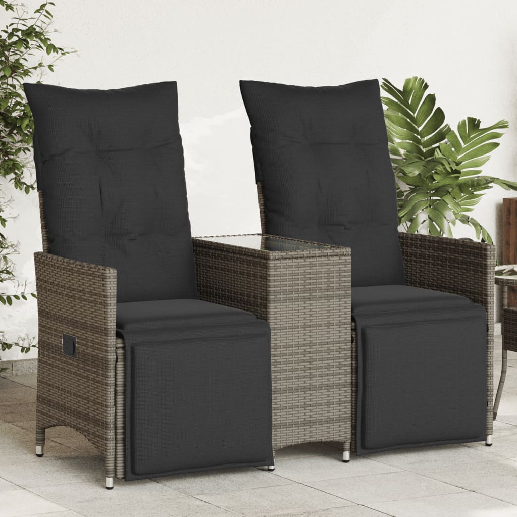 vidaXL Canapé de jardin 2 places réglable avec table Gris résine tressée