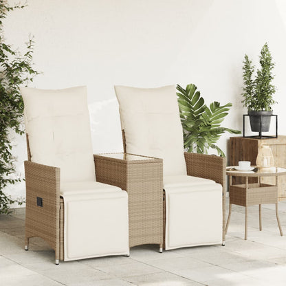 vidaXL Gartensofa 2-Sitzer Verstellbar mit Tisch Beige Poly Rattan
