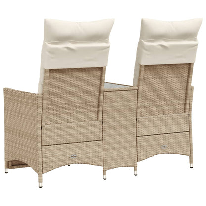vidaXL Gartensofa 2-Sitzer Verstellbar mit Tisch Beige Poly Rattan