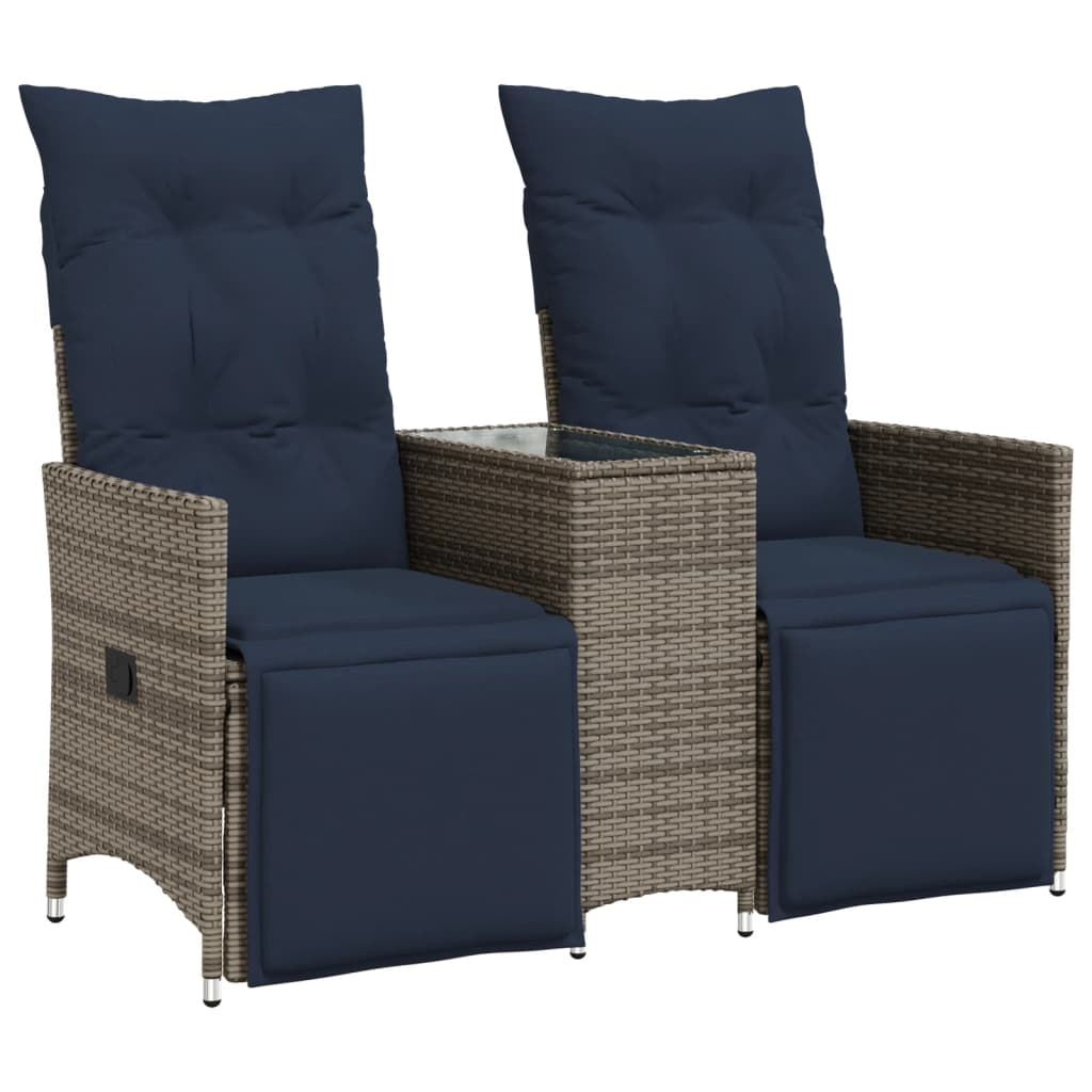 vidaXL Gartensofa Verstellbar 2-Sitzer mit Tisch Grau Poly Rattan