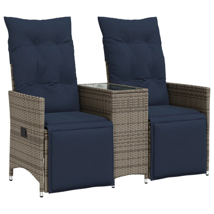 vidaXL Gartensofa Verstellbar 2-Sitzer mit Tisch Grau Poly Rattan
