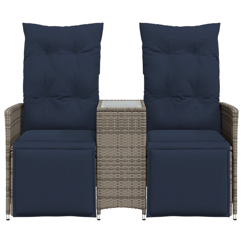 vidaXL Gartensofa Verstellbar 2-Sitzer mit Tisch Grau Poly Rattan