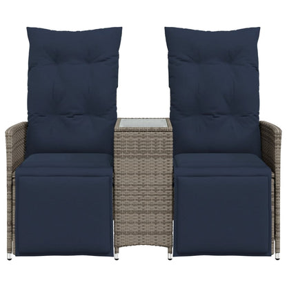 vidaXL Gartensofa Verstellbar 2-Sitzer mit Tisch Grau Poly Rattan