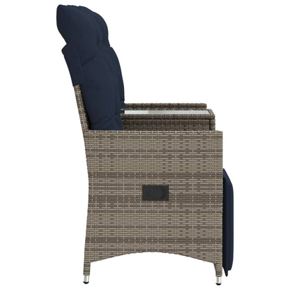 vidaXL Gartensofa Verstellbar 2-Sitzer mit Tisch Grau Poly Rattan