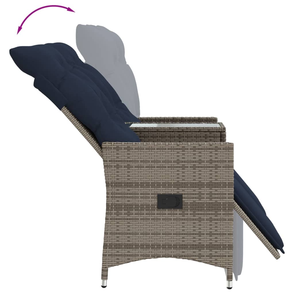 vidaXL Gartensofa Verstellbar 2-Sitzer mit Tisch Grau Poly Rattan