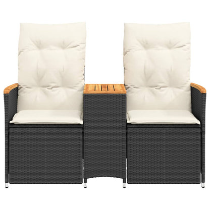 vidaXL Gartensofa 2-Sitzer Verstellbar mit Tisch Schwarz Poly Rattan