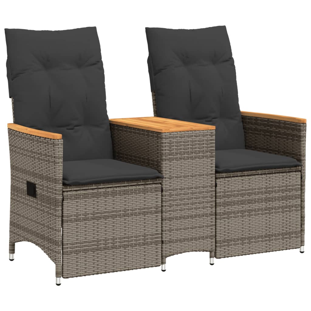 vidaXL Canapé de jardin 2 places réglable avec table Gris résine tressée