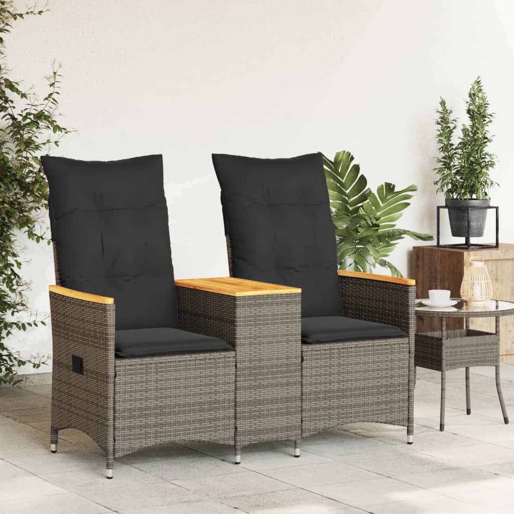 vidaXL Canapé de jardin 2 places réglable avec table Gris résine tressée