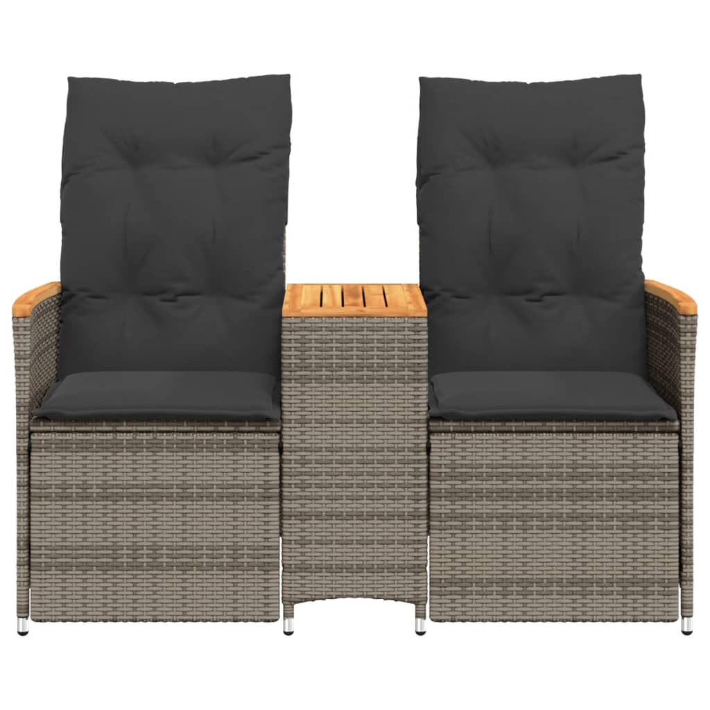 vidaXL Canapé de jardin 2 places réglable avec table Gris résine tressée