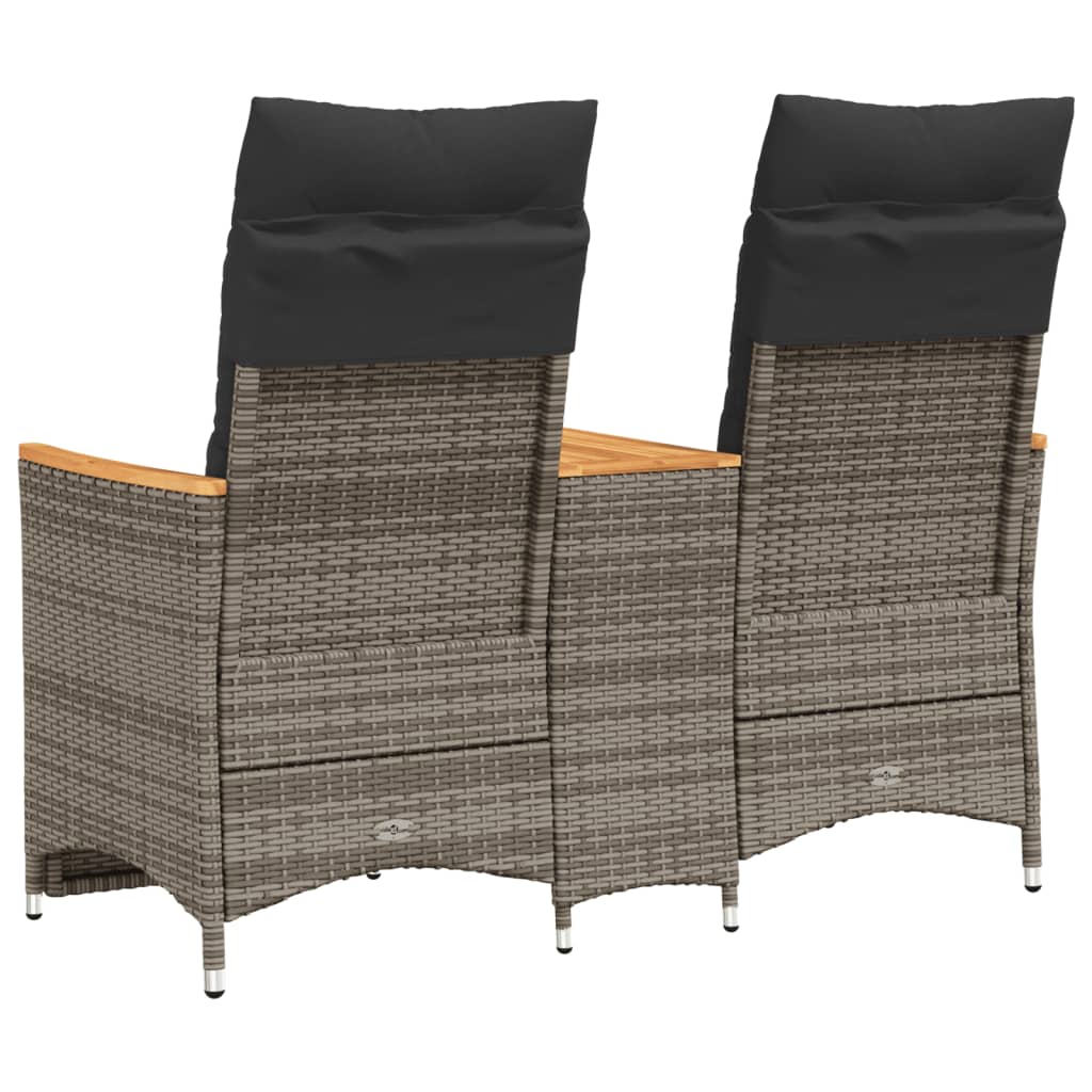 vidaXL Canapé de jardin 2 places réglable avec table Gris résine tressée
