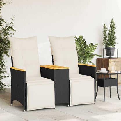 vidaXL Canapé de jardin 2 places réglable avec table Noir Résine tressée