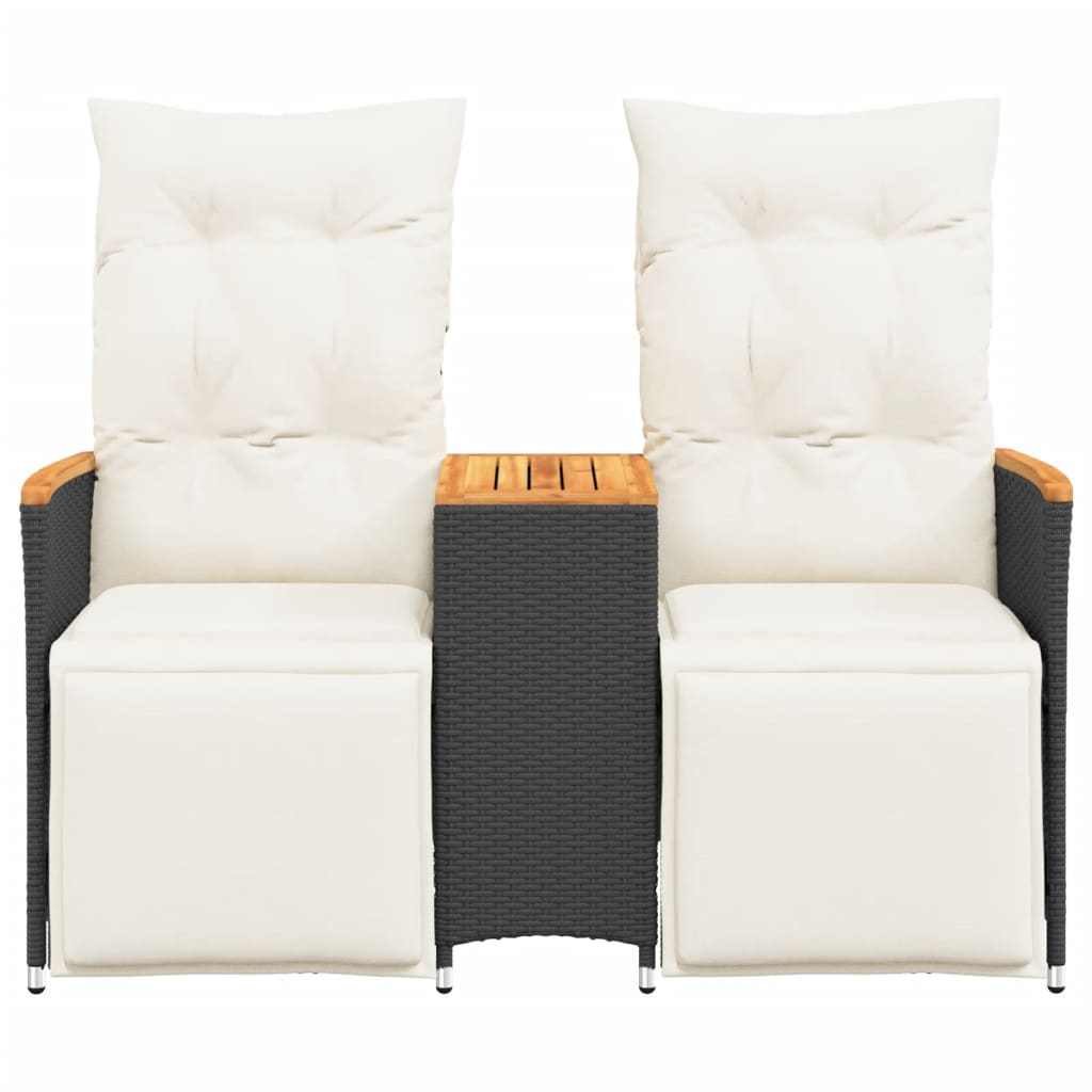 vidaXL Canapé de jardin 2 places réglable avec table Noir Résine tressée