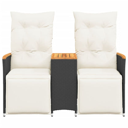vidaXL Canapé de jardin 2 places réglable avec table Noir Résine tressée