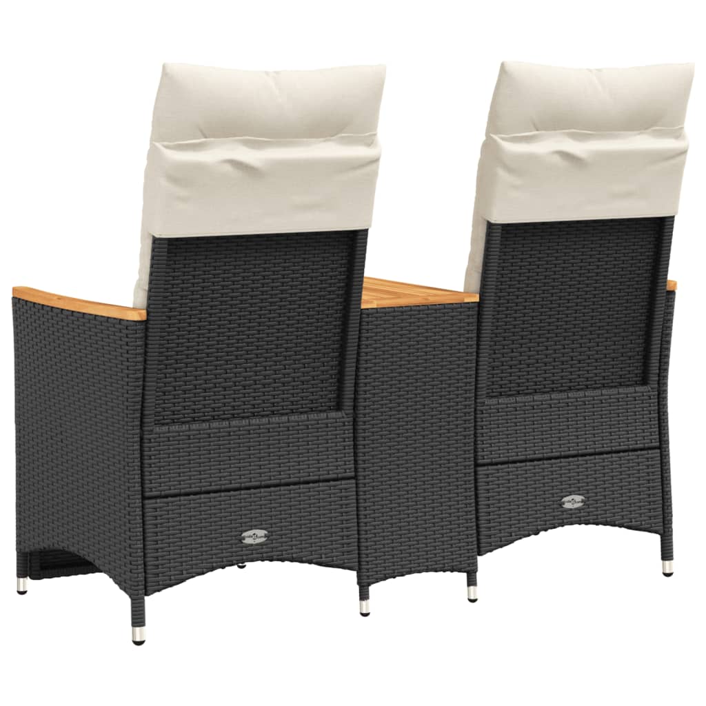 vidaXL Canapé de jardin 2 places réglable avec table Noir Résine tressée