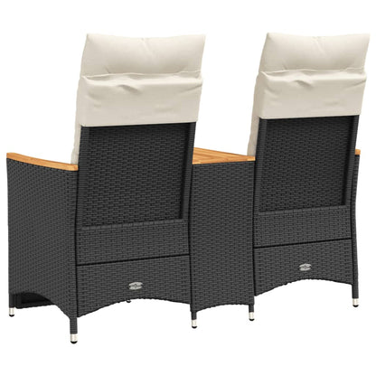 vidaXL Canapé de jardin 2 places réglable avec table Noir Résine tressée