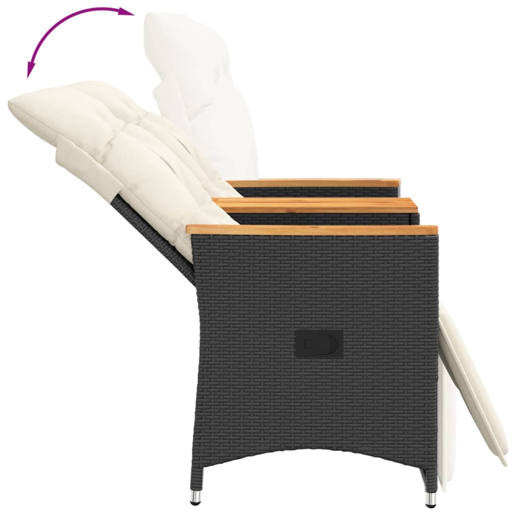 vidaXL Canapé de jardin 2 places réglable avec table Noir Résine tressée