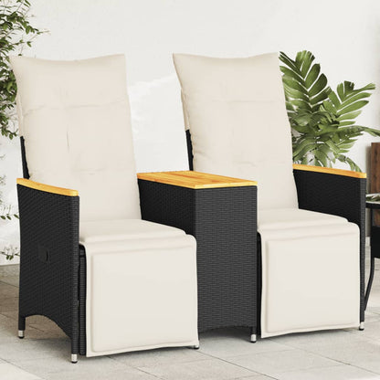 vidaXL Canapé de jardin 2 places réglable avec table Noir Résine tressée