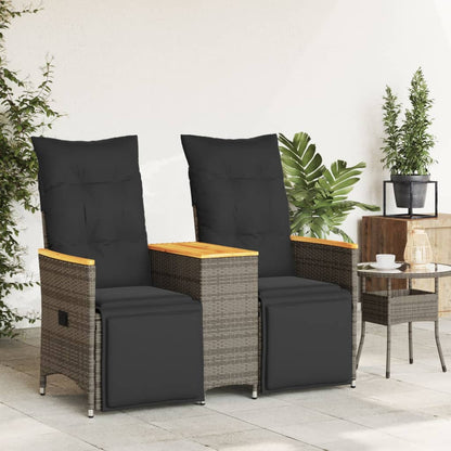 vidaXL Canapé de jardin 2 places réglable avec table Gris résine tressée