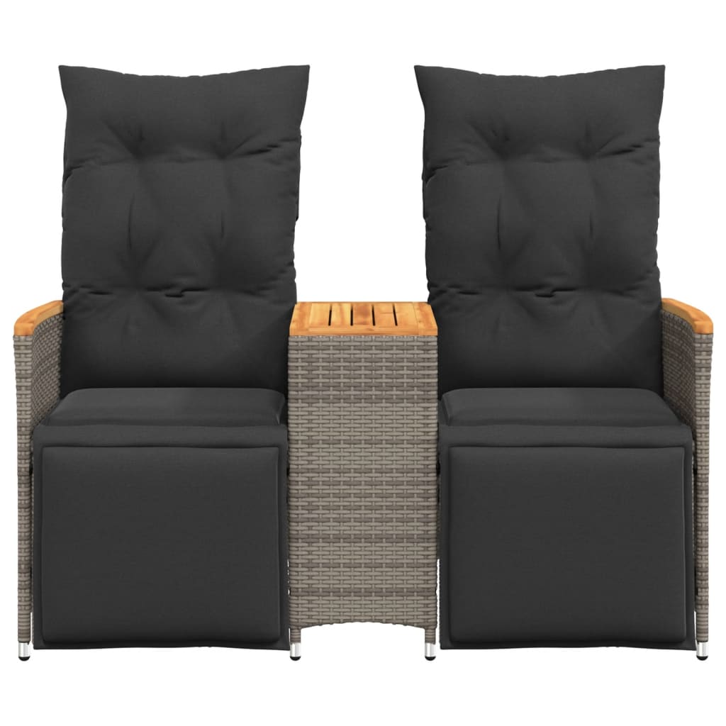 vidaXL Canapé de jardin 2 places réglable avec table Gris résine tressée