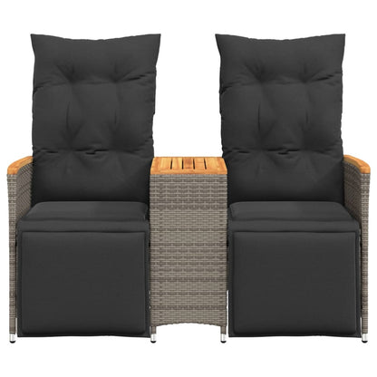vidaXL Canapé de jardin 2 places réglable avec table Gris résine tressée