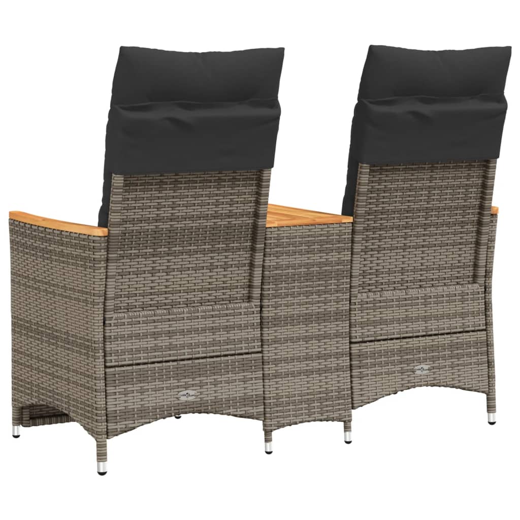 vidaXL Canapé de jardin 2 places réglable avec table Gris résine tressée