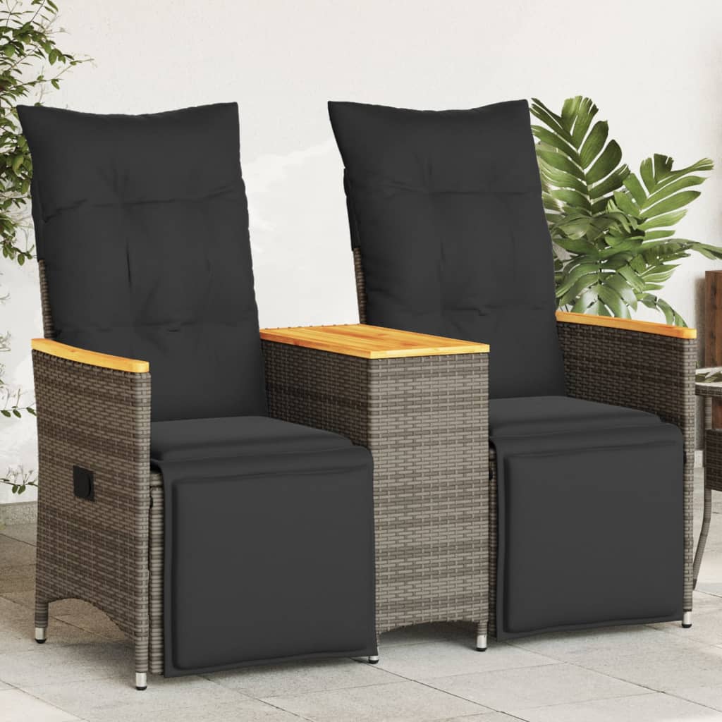 vidaXL Canapé de jardin 2 places réglable avec table Gris résine tressée