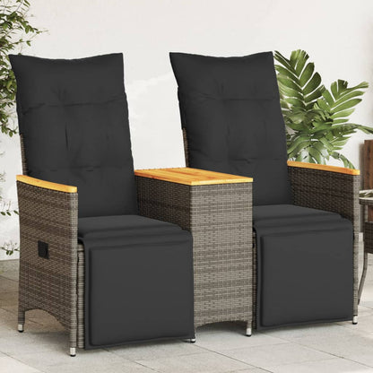 vidaXL Canapé de jardin 2 places réglable avec table Gris résine tressée