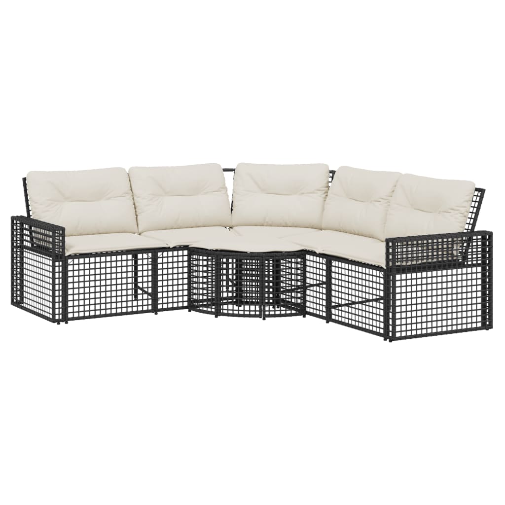vidaXL Canapé de jardin en L avec coussins et pouf Noir Résine tressée