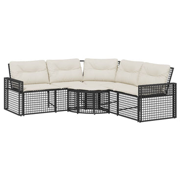 vidaXL Canapé de jardin en L avec coussins et pouf Noir Résine tressée