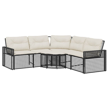 vidaXL Canapé de jardin en L avec coussins et pouf Noir Résine tressée
