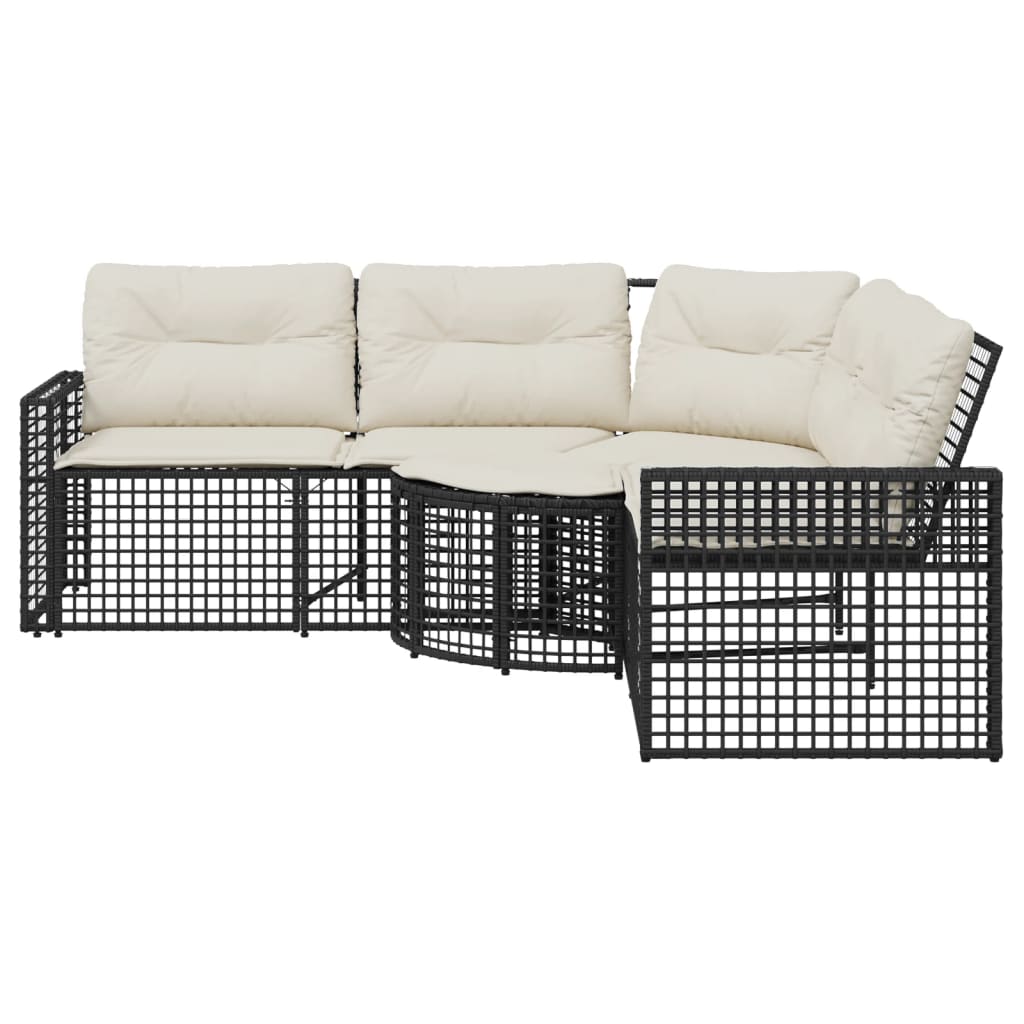 vidaXL Canapé de jardin en L avec coussins et pouf Noir Résine tressée