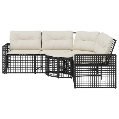 vidaXL Canapé de jardin en L avec coussins et pouf Noir Résine tressée