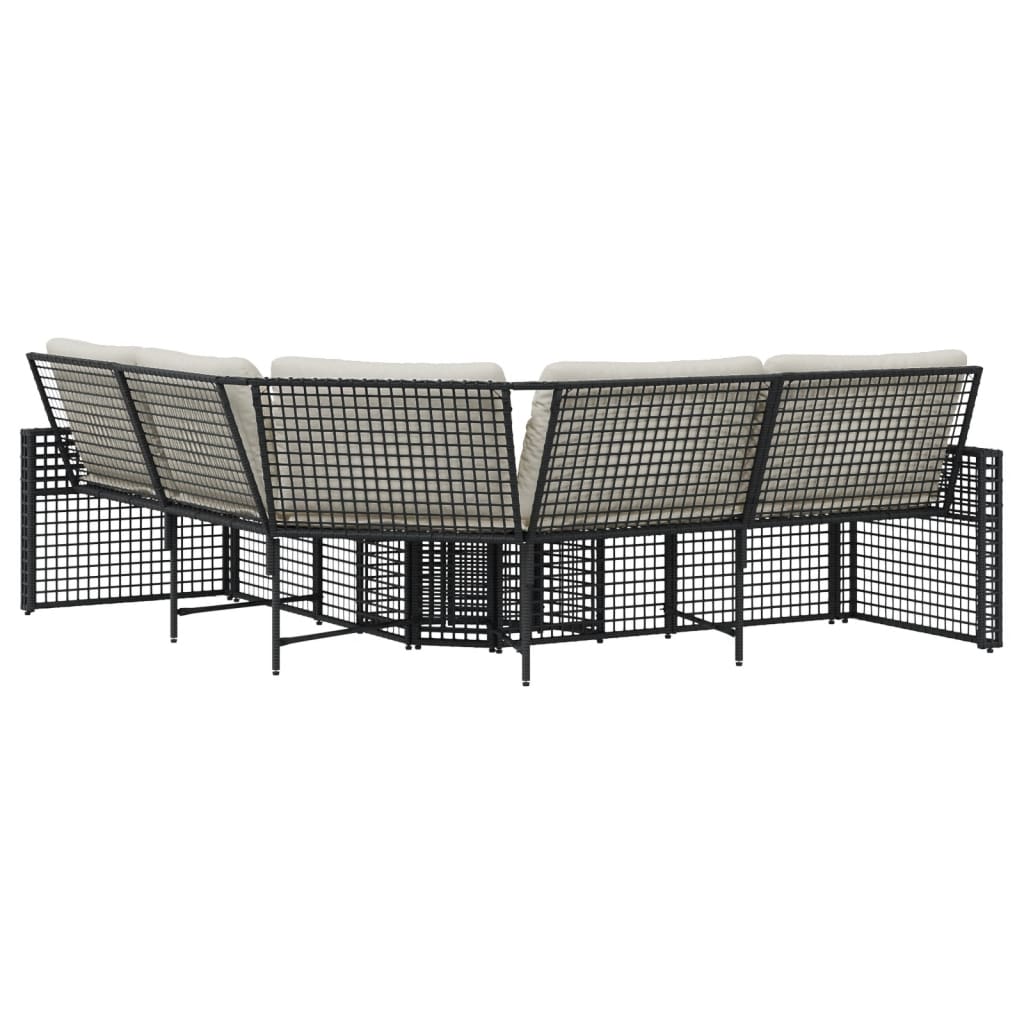 vidaXL Canapé de jardin en L avec coussins et pouf Noir Résine tressée