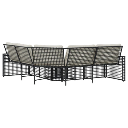vidaXL Canapé de jardin en L avec coussins et pouf Noir Résine tressée