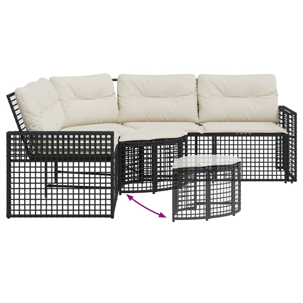vidaXL Canapé de jardin en L avec coussins et pouf Noir Résine tressée