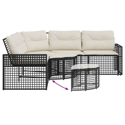 vidaXL Canapé de jardin en L avec coussins et pouf Noir Résine tressée