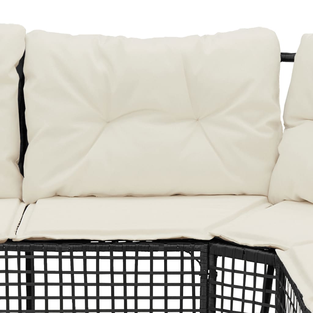 vidaXL Canapé de jardin en L avec coussins et pouf Noir Résine tressée