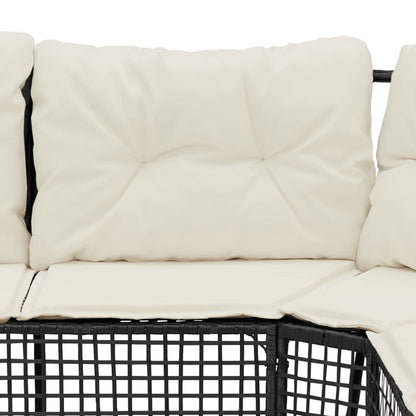vidaXL Canapé de jardin en L avec coussins et pouf Noir Résine tressée