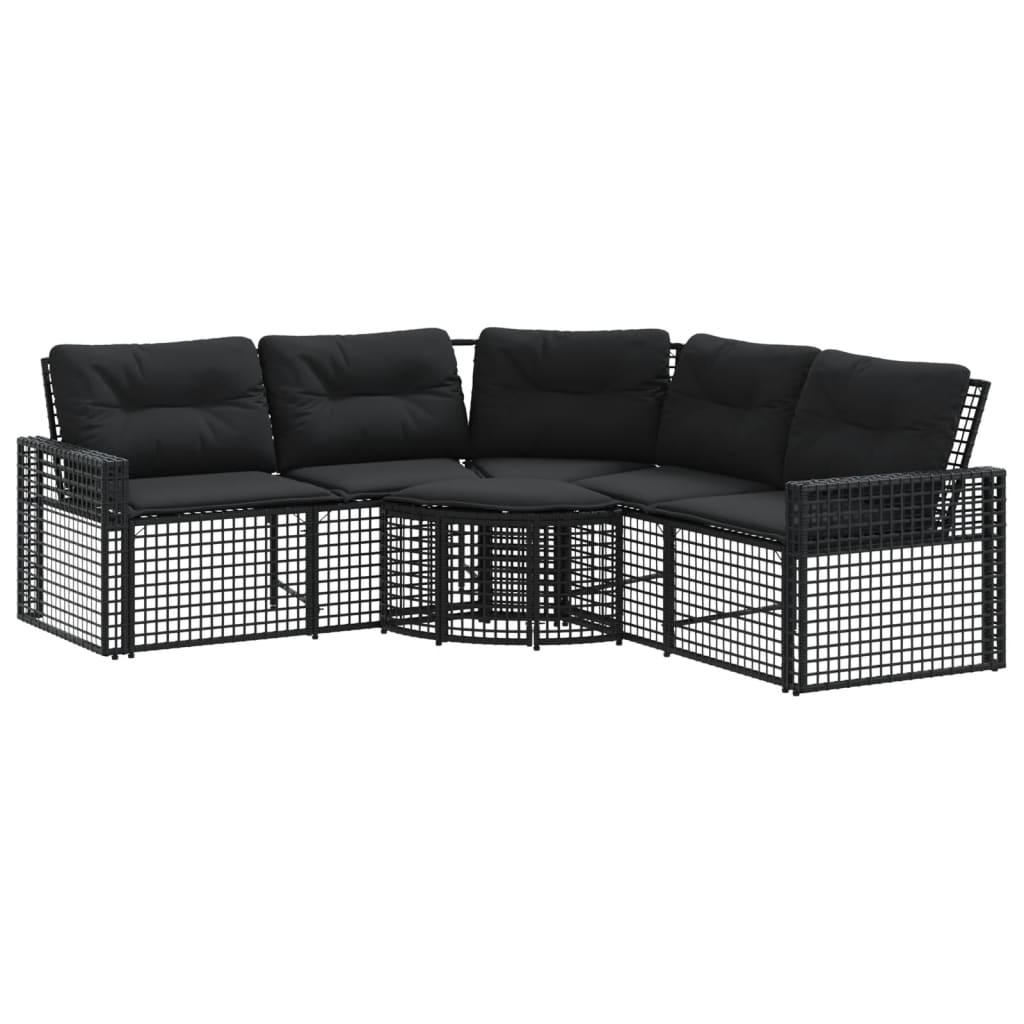 vidaXL Gartensofa in L-Form mit Kissen und Fußbank Schwarz Poly Rattan