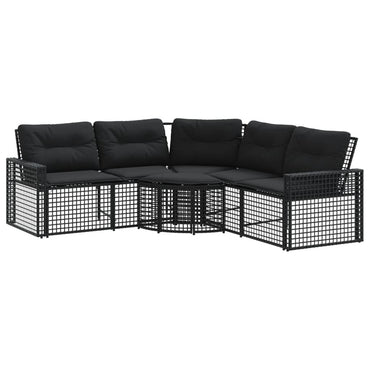 vidaXL Gartensofa in L-Form mit Kissen und Fußbank Schwarz Poly Rattan