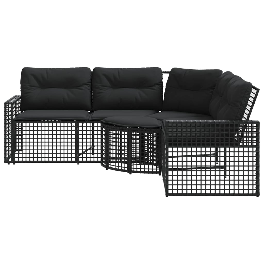 vidaXL Gartensofa in L-Form mit Kissen und Fußbank Schwarz Poly Rattan